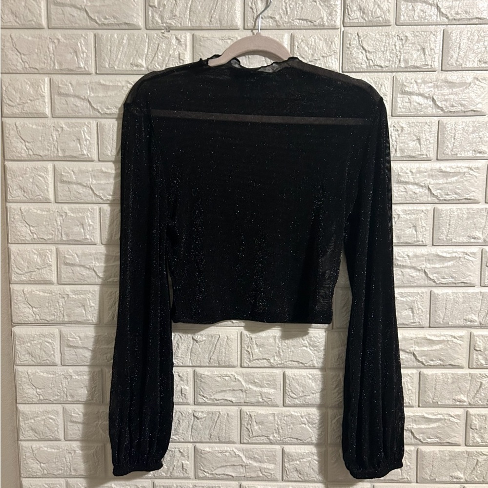 Lulu's Black Shimmer Long Sleeve Blouse